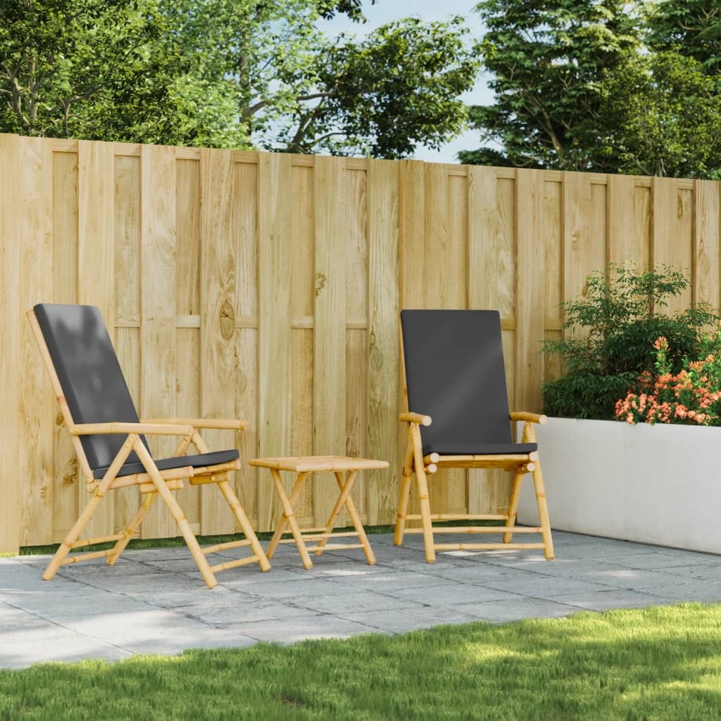 Folding Patio Reclining Chairs 2 pcs with Cushions Bamboo