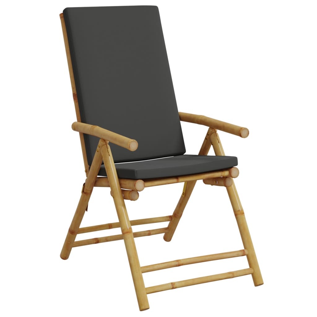 Folding Patio Reclining Chairs 2 pcs with Cushions Bamboo
