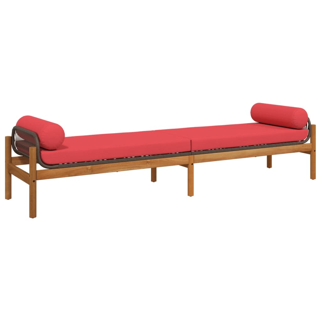 Patio Bench with Cushion Brown Poly Rattan Acacia