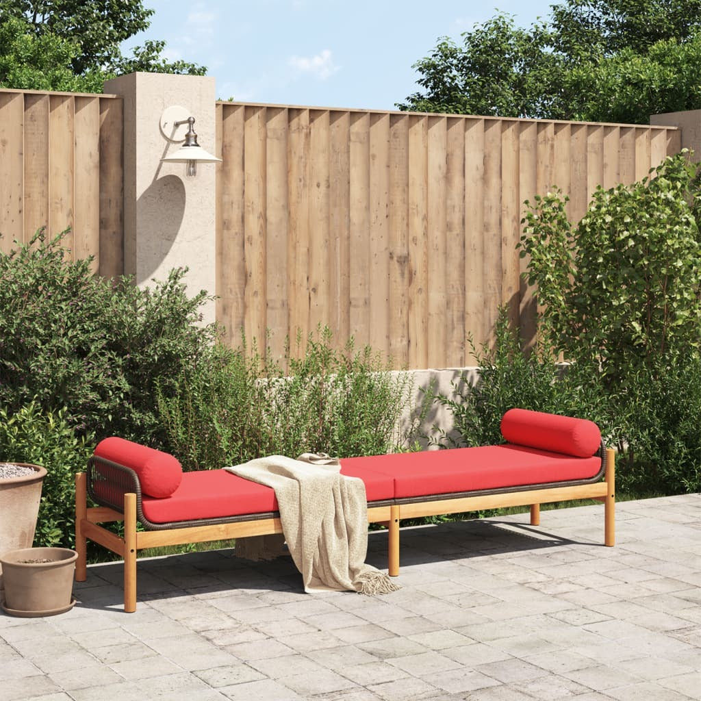 Patio Bench with Cushion Brown Poly Rattan Acacia
