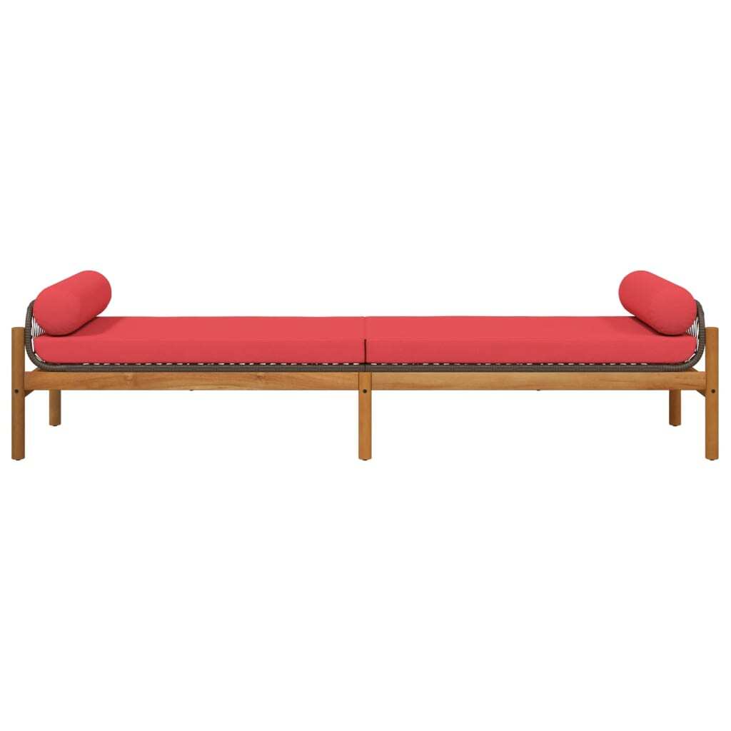 Patio Bench with Cushion Brown Poly Rattan Acacia