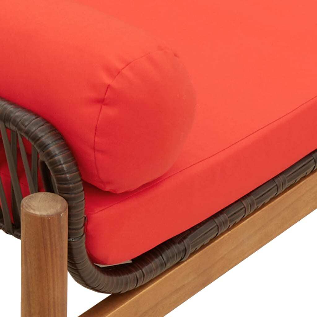 Patio Bench with Cushion Brown Poly Rattan Acacia