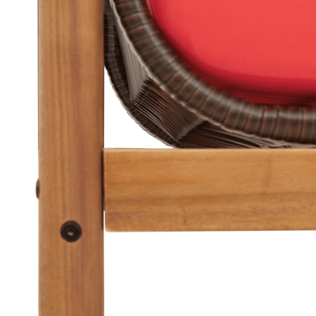 Patio Bench with Cushion Brown Poly Rattan Acacia