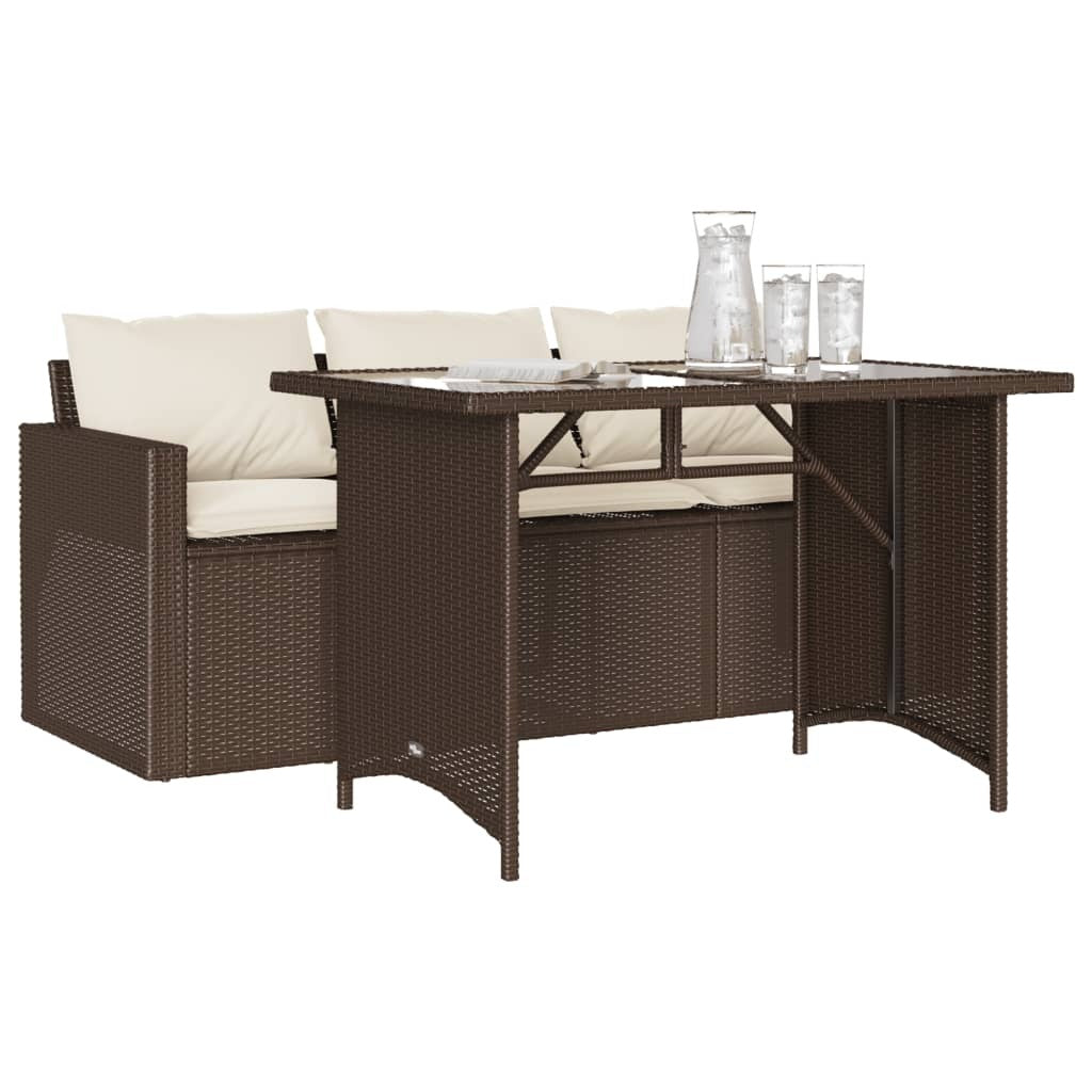 2 Piece Patio Dining Set with Cushions Brown Poly Rattan