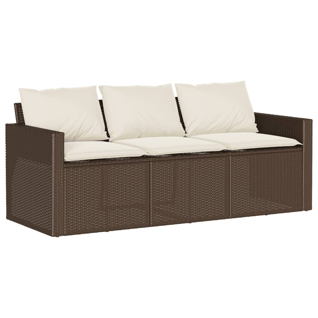 2 Piece Patio Dining Set with Cushions Brown Poly Rattan