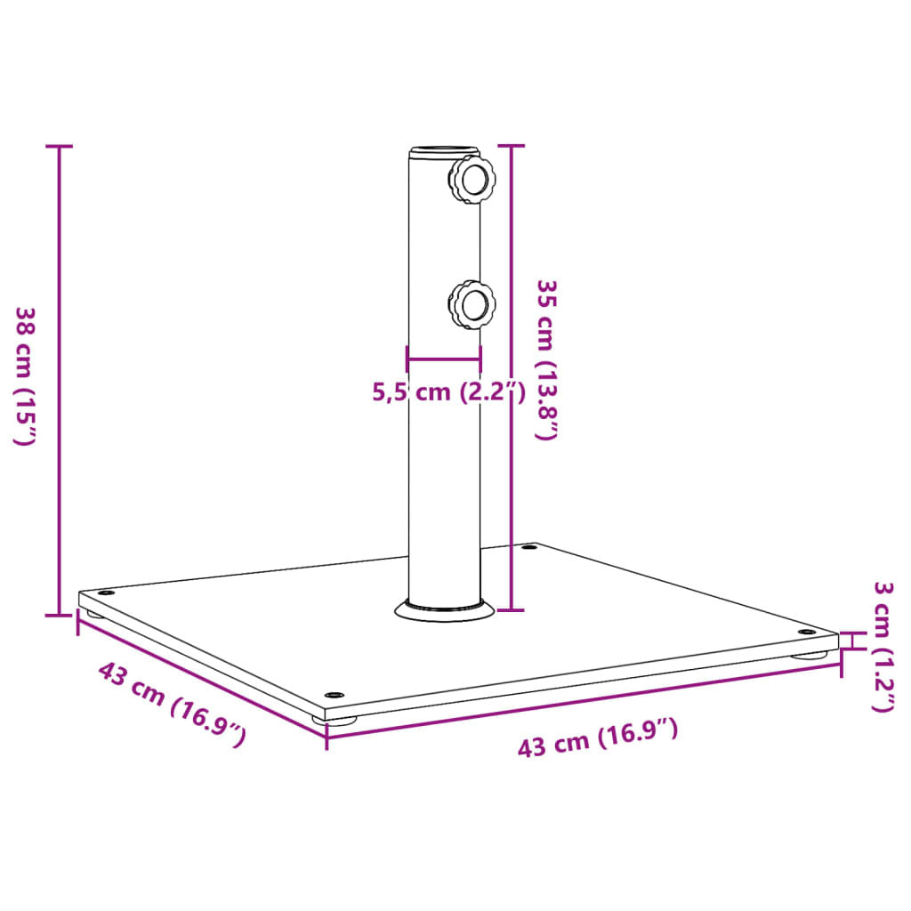 Parasol Base for 1.3"/1.5"/1.9" Poles 37.5 lb Square