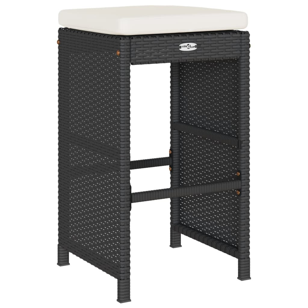 Patio Bar Stools with Cushions 6 pcs Black Poly Rattan