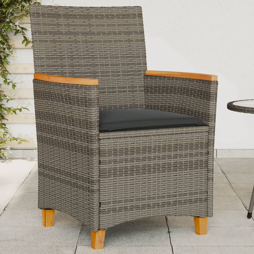 Patio Chairs with Cushions 2 pcs Gray Poly Rattan&Solid Wood