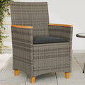 Patio Chairs with Cushions 2 pcs Gray Poly Rattan&Solid Wood