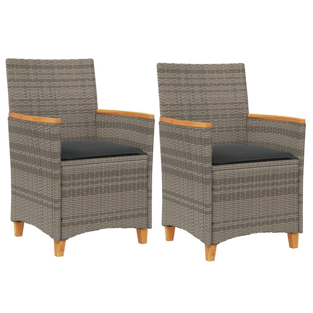 Patio Chairs with Cushions 2 pcs Gray Poly Rattan&Solid Wood