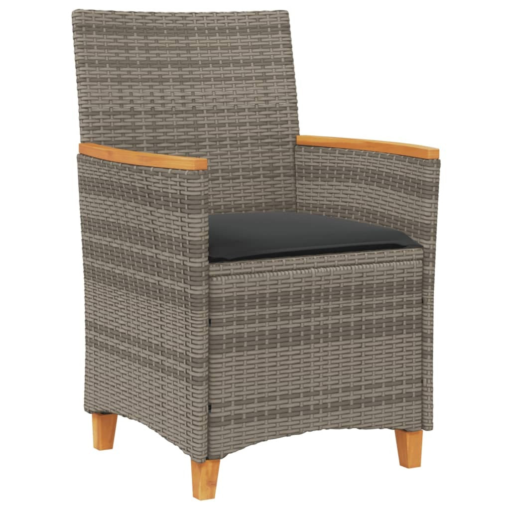 Patio Chairs with Cushions 2 pcs Gray Poly Rattan&Solid Wood