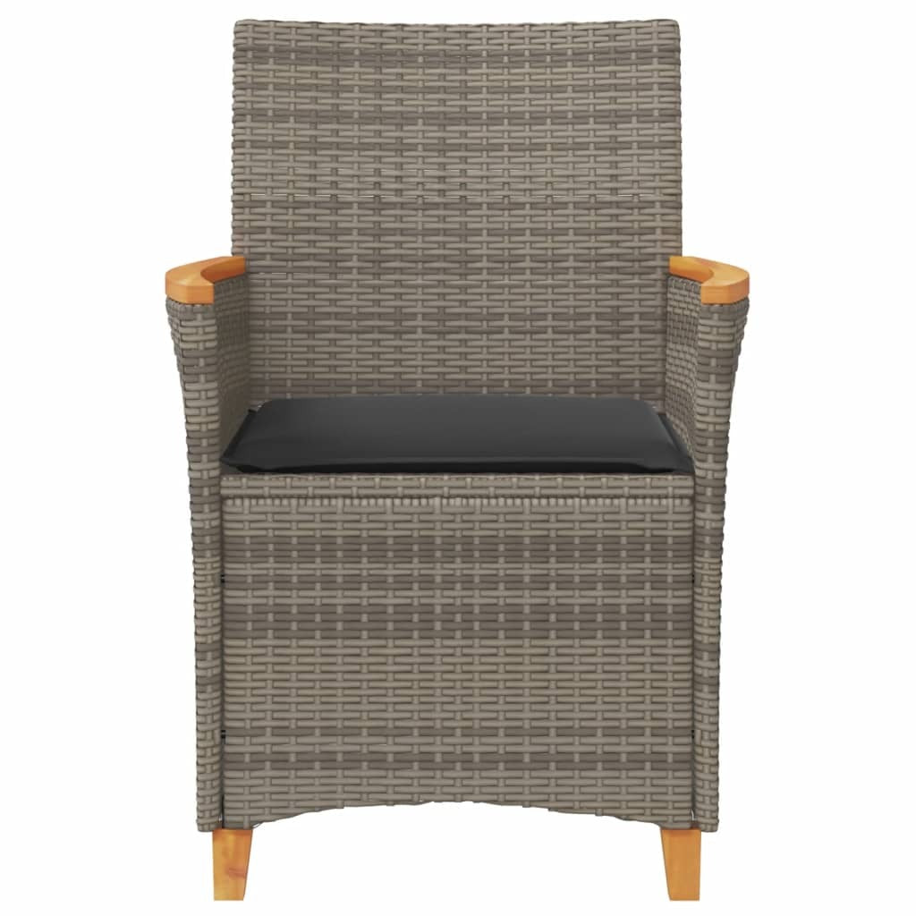 Patio Chairs with Cushions 2 pcs Gray Poly Rattan&Solid Wood