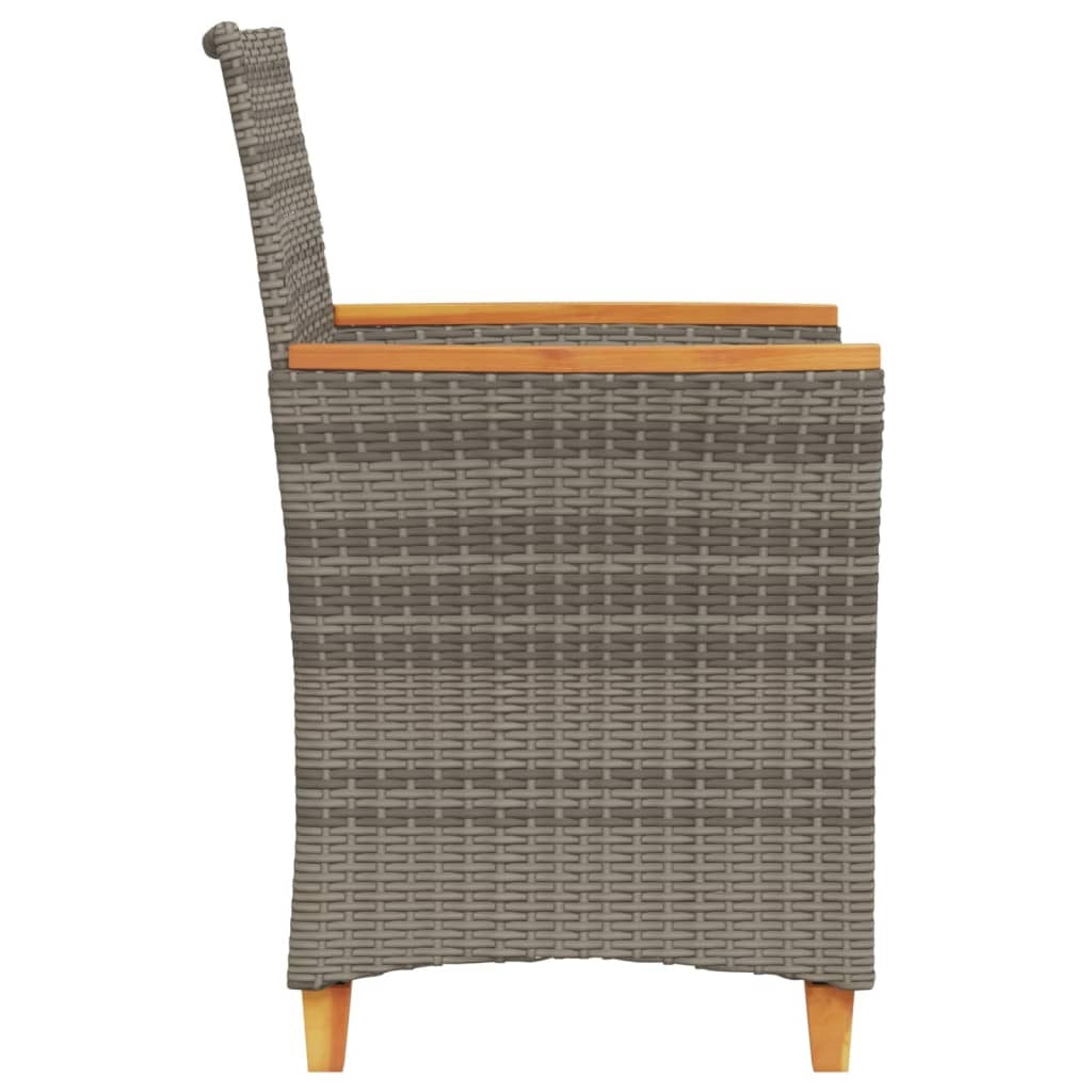 Patio Chairs with Cushions 2 pcs Gray Poly Rattan&Solid Wood