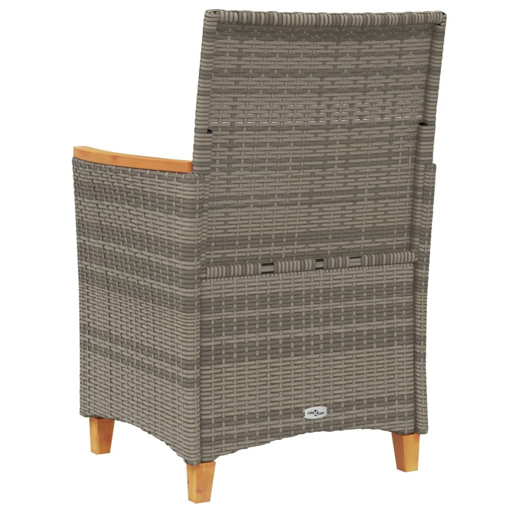 Patio Chairs with Cushions 2 pcs Gray Poly Rattan&Solid Wood