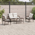 4 Piece Patio Sofa Set with Cushions Brown Poly Rattan