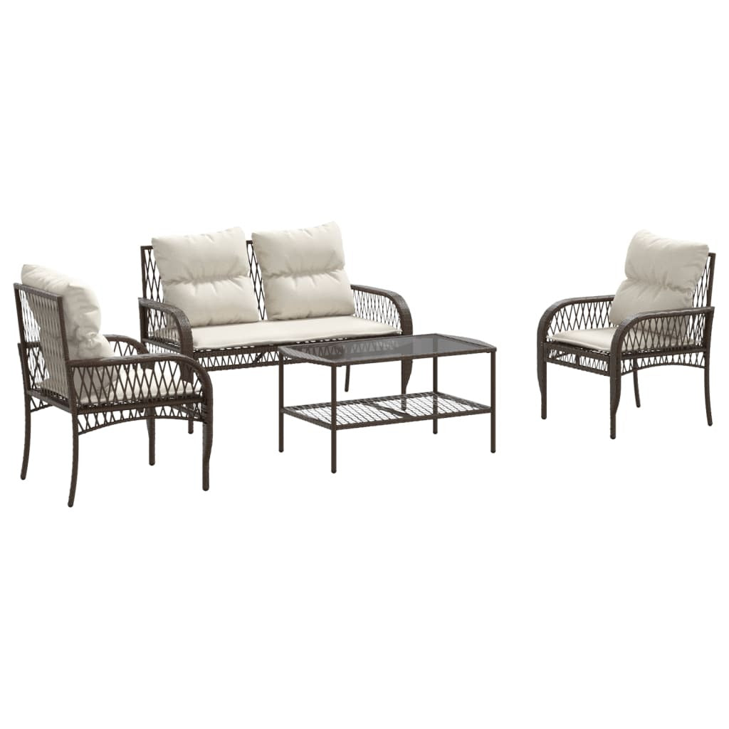 4 Piece Patio Sofa Set with Cushions Brown Poly Rattan