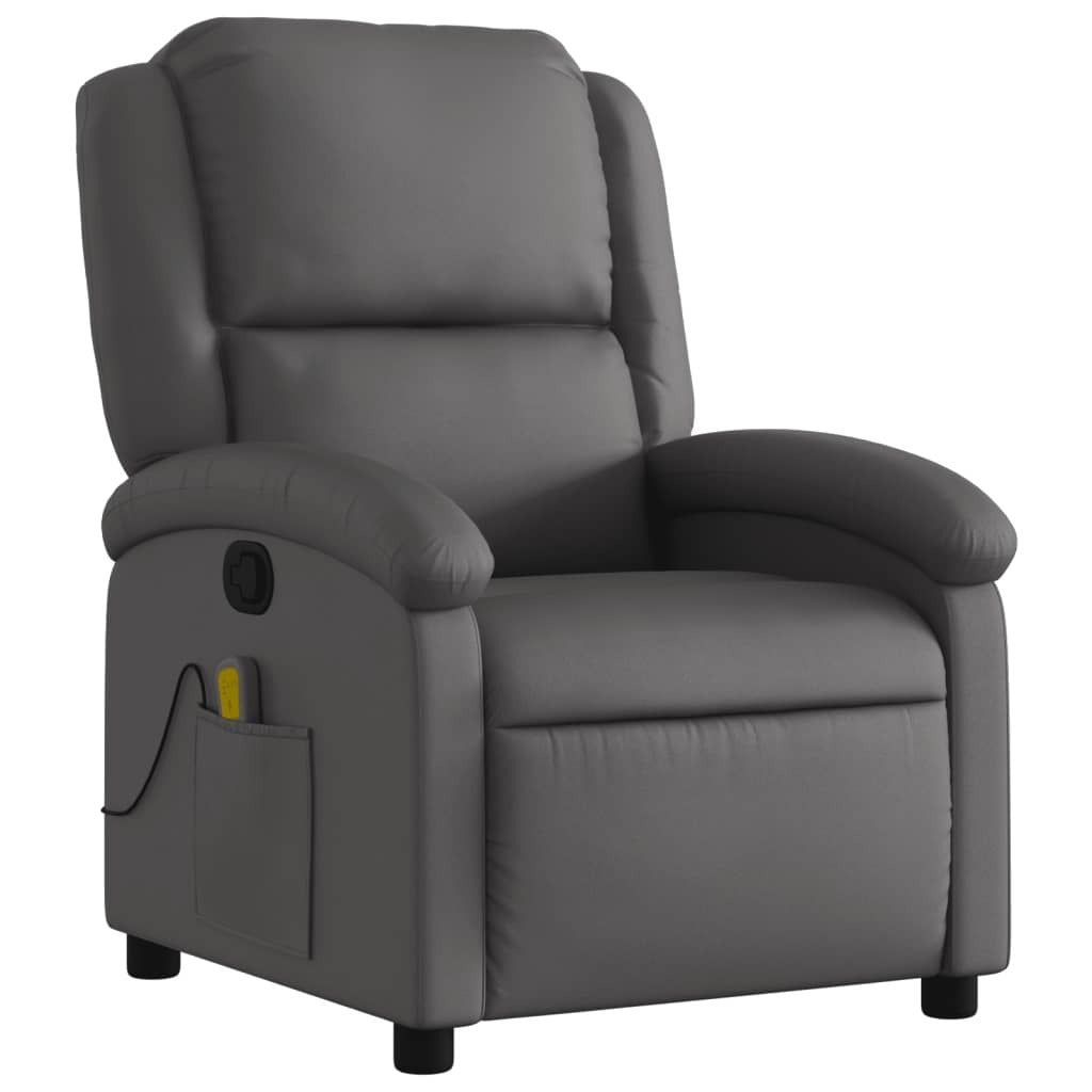 Massage Recliner Chair Gray Real Leather