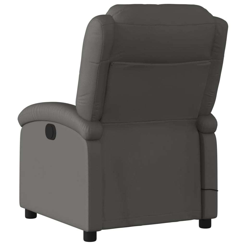 Massage Recliner Chair Gray Real Leather