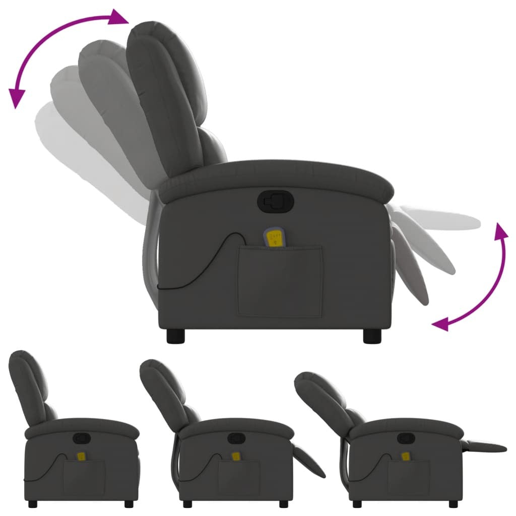 Massage Recliner Chair Gray Real Leather