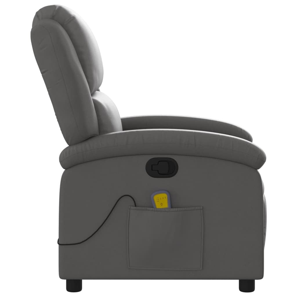 Massage Recliner Chair Gray Real Leather