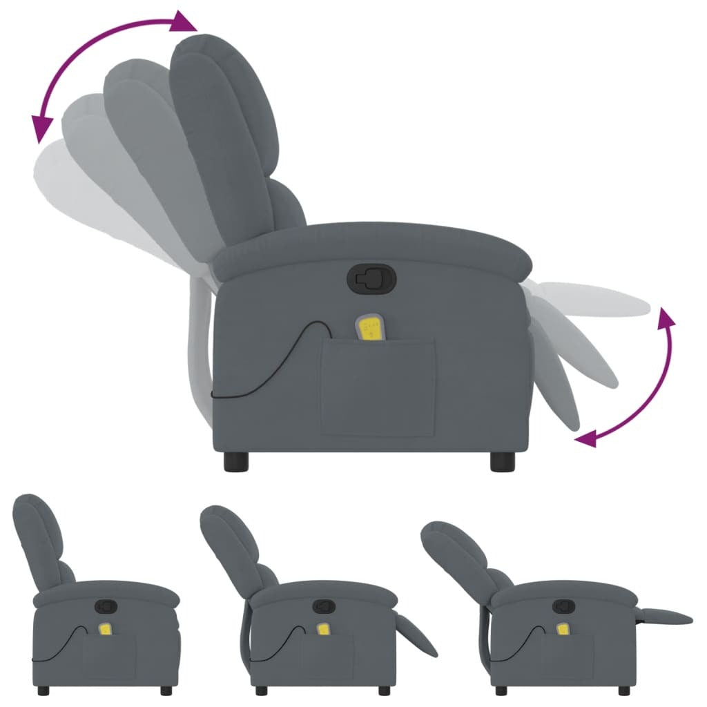 Massage Recliner Chair Dark Gray Velvet