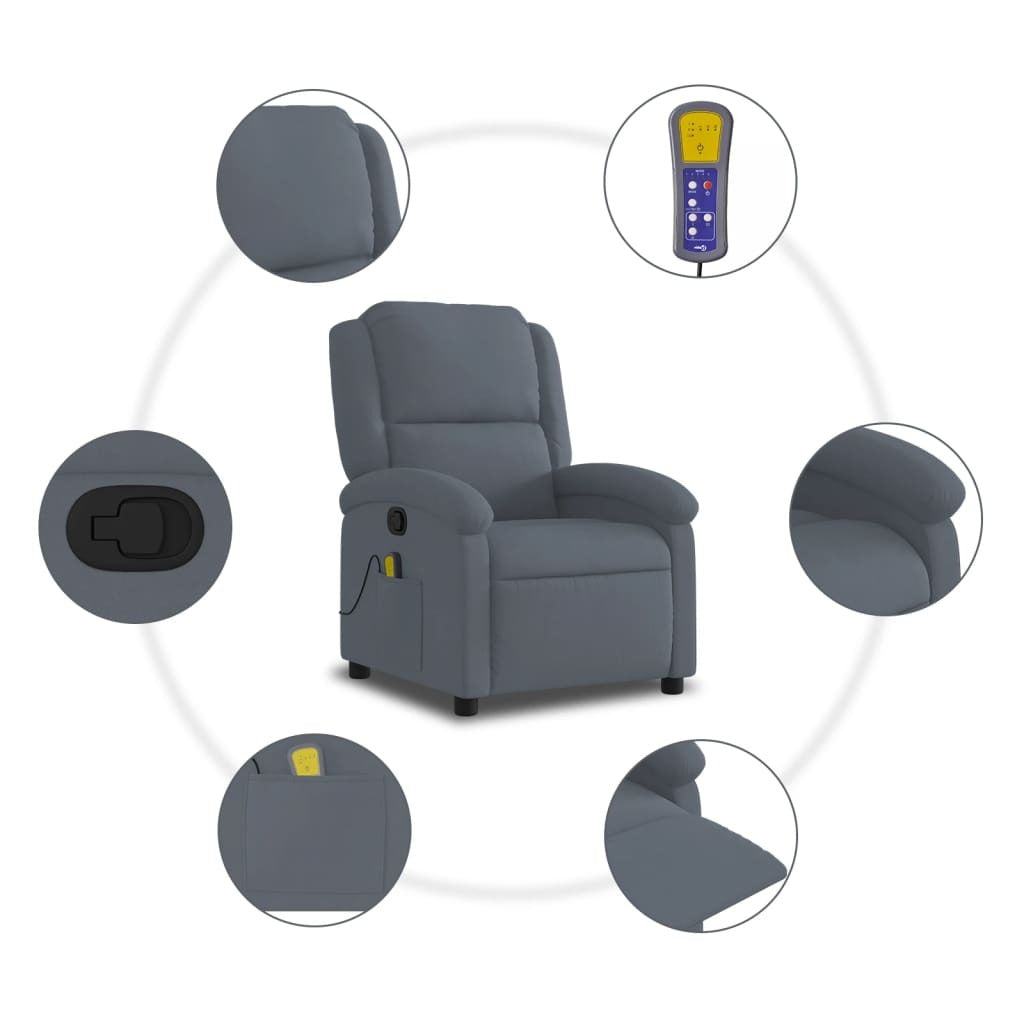 Massage Recliner Chair Dark Gray Velvet