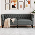 Chesterfield Sofa 2-Seater Dark Gray Fabric
