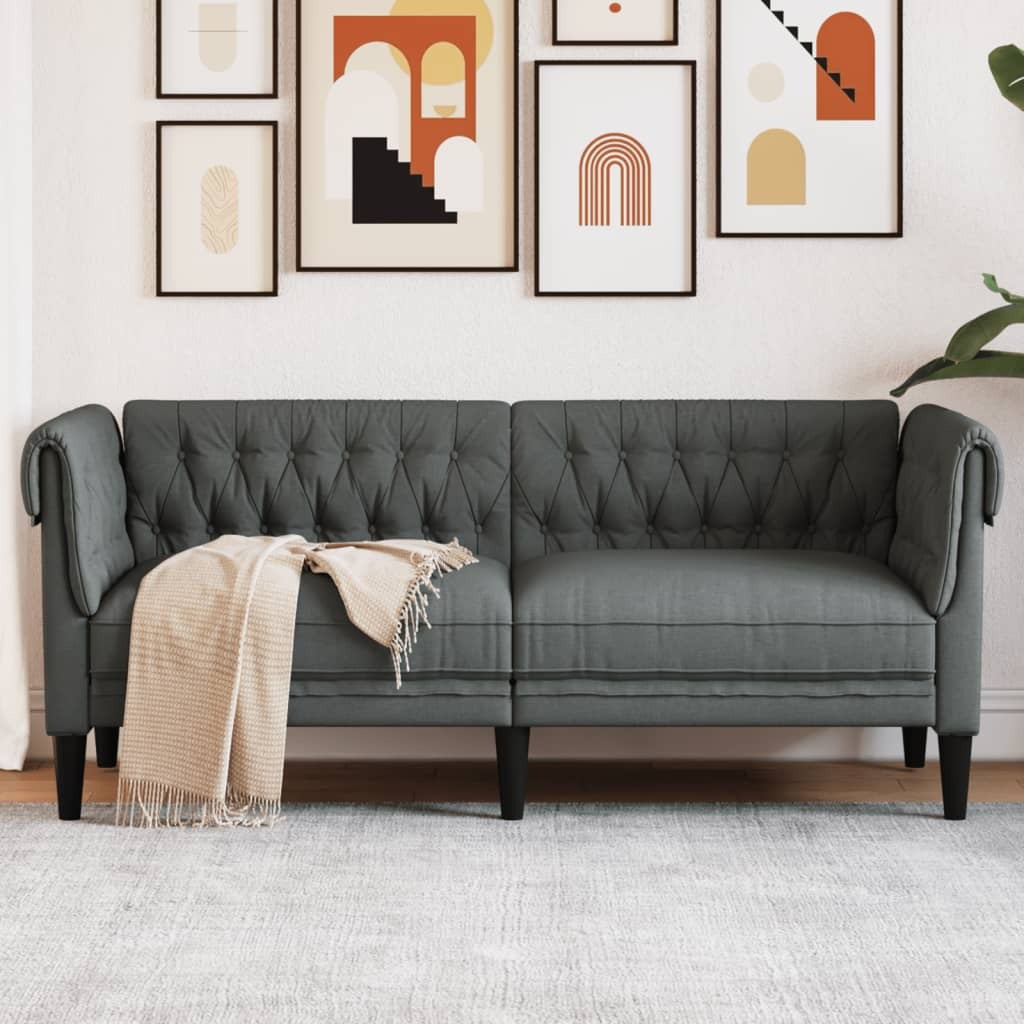 Chesterfield Sofa 2-Seater Dark Gray Fabric