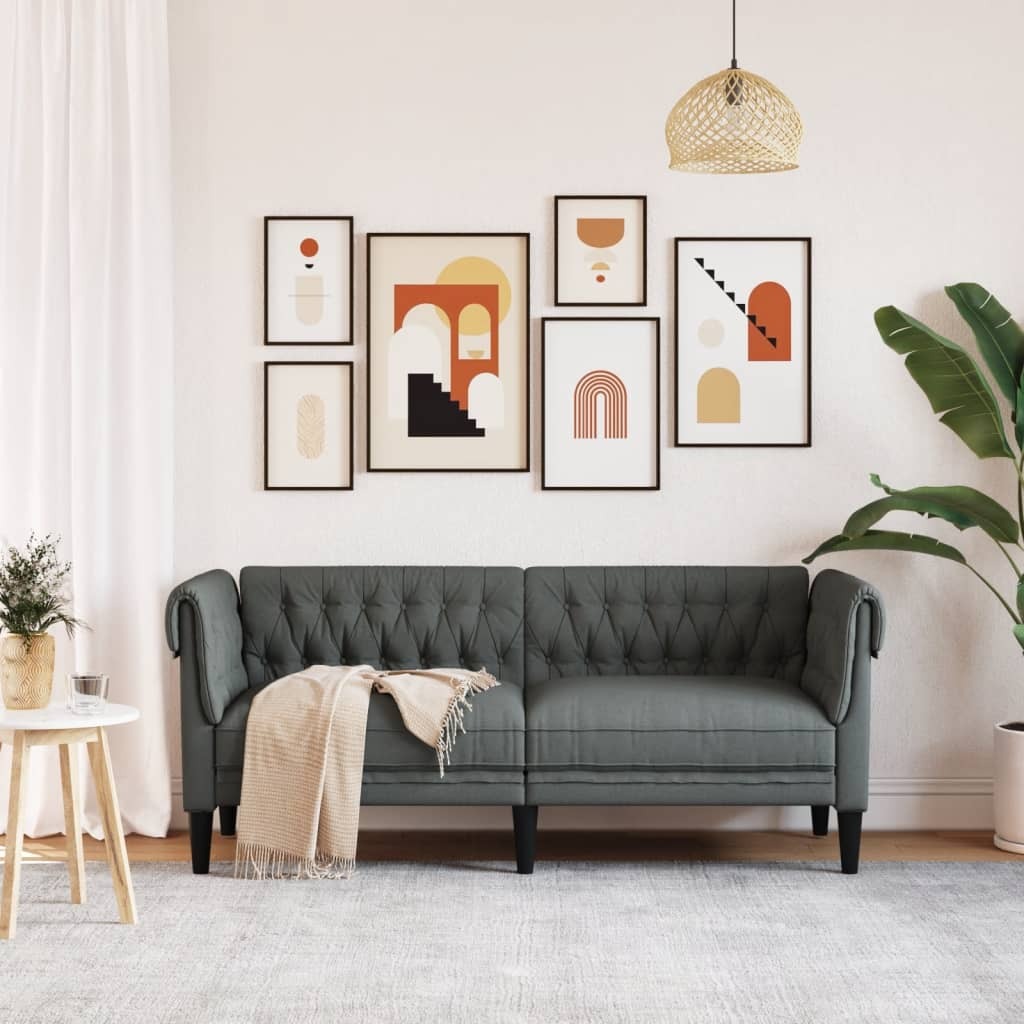 Chesterfield Sofa 2-Seater Dark Gray Fabric