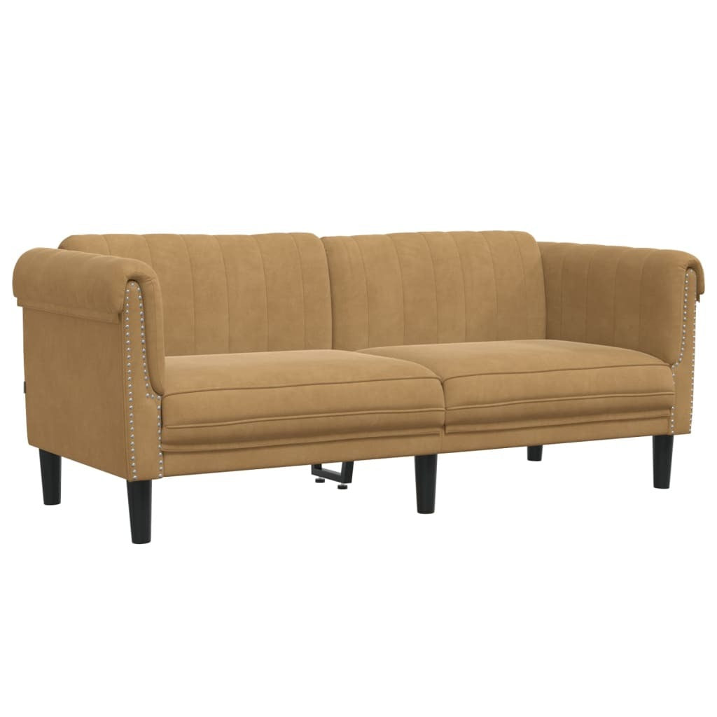 Sofa 2-Seater Brown Faux Suede Leather