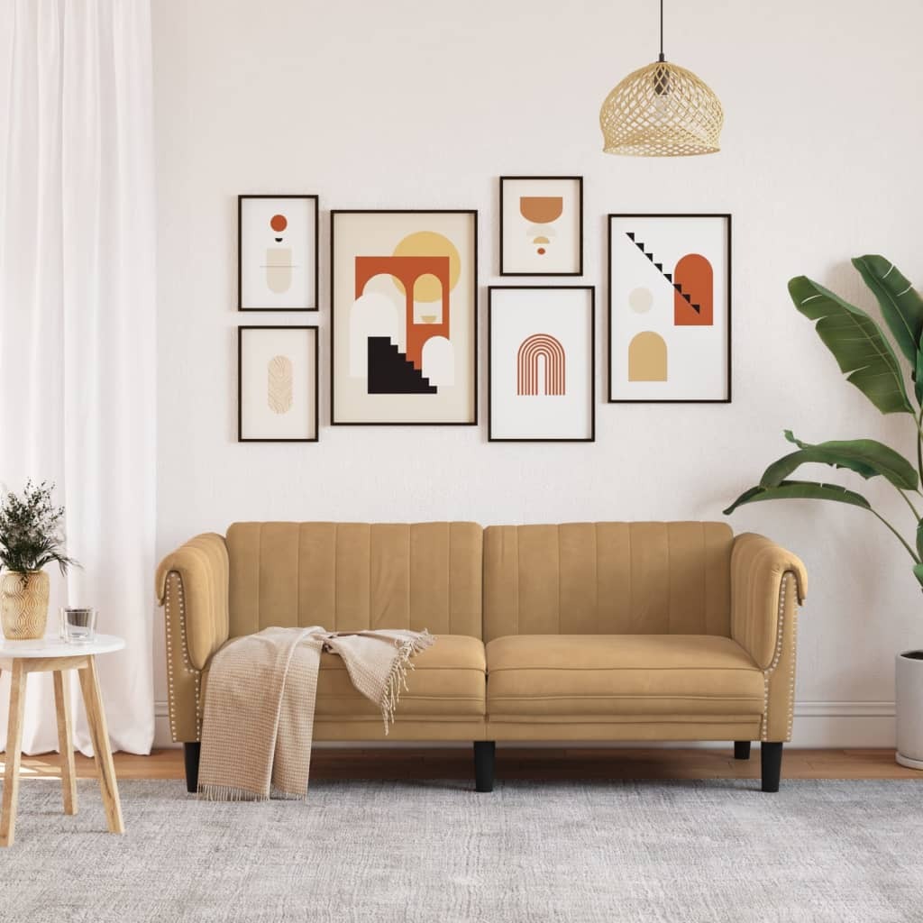 Sofa 2-Seater Brown Faux Suede Leather