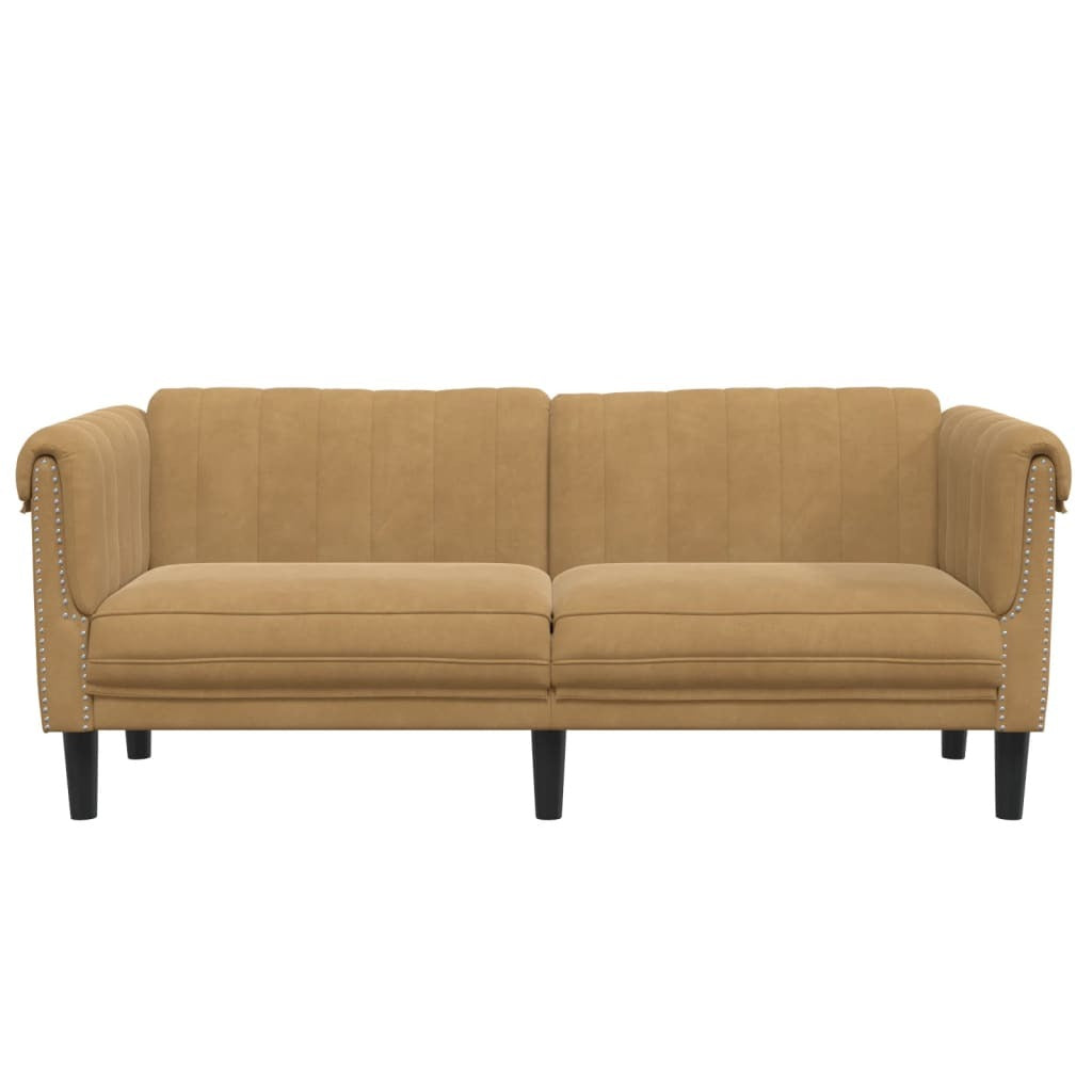 Sofa 2-Seater Brown Faux Suede Leather