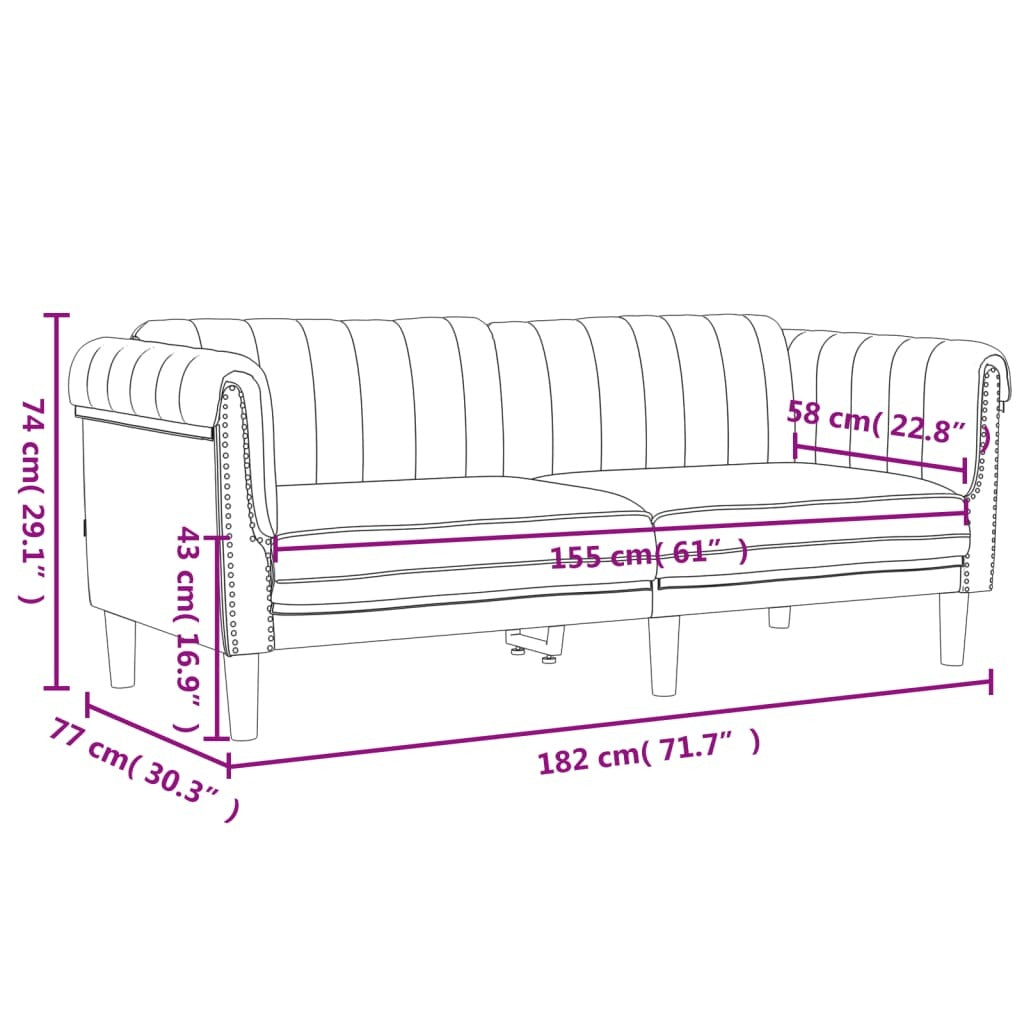 Sofa 2-Seater Brown Faux Suede Leather