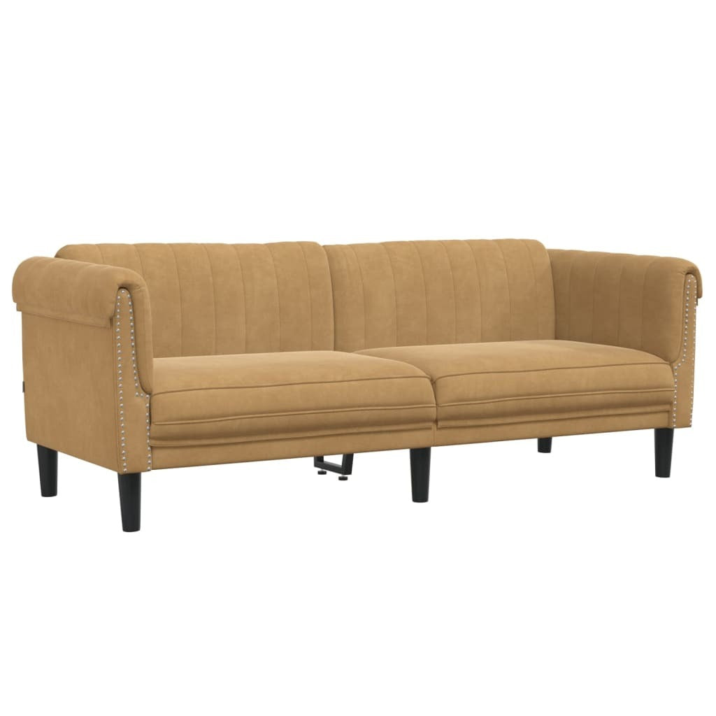 Sofa 3-Seater Brown Faux Suede Leather