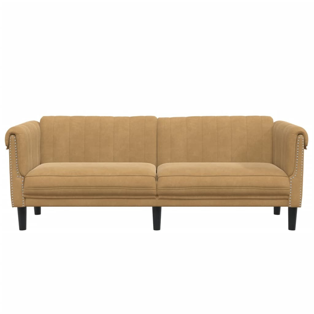 Sofa 3-Seater Brown Faux Suede Leather