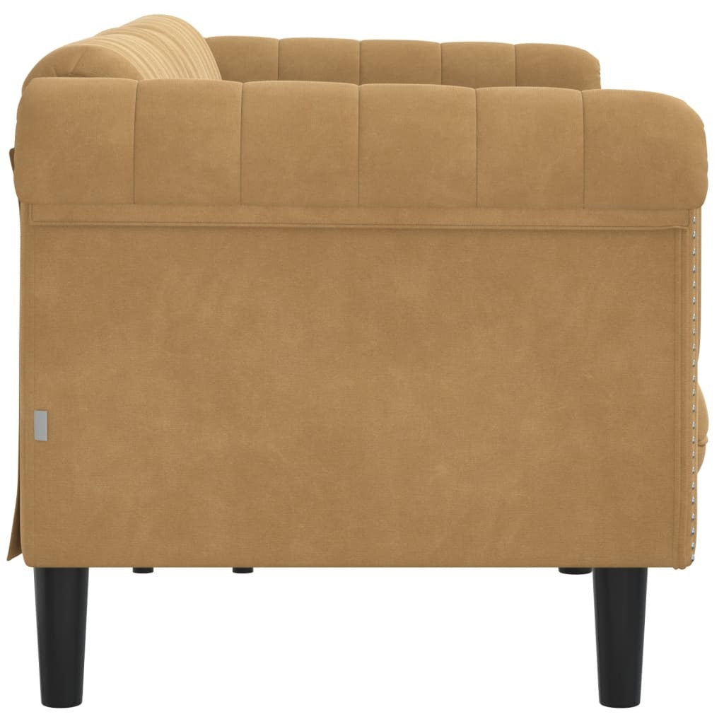 Sofa 3-Seater Brown Faux Suede Leather