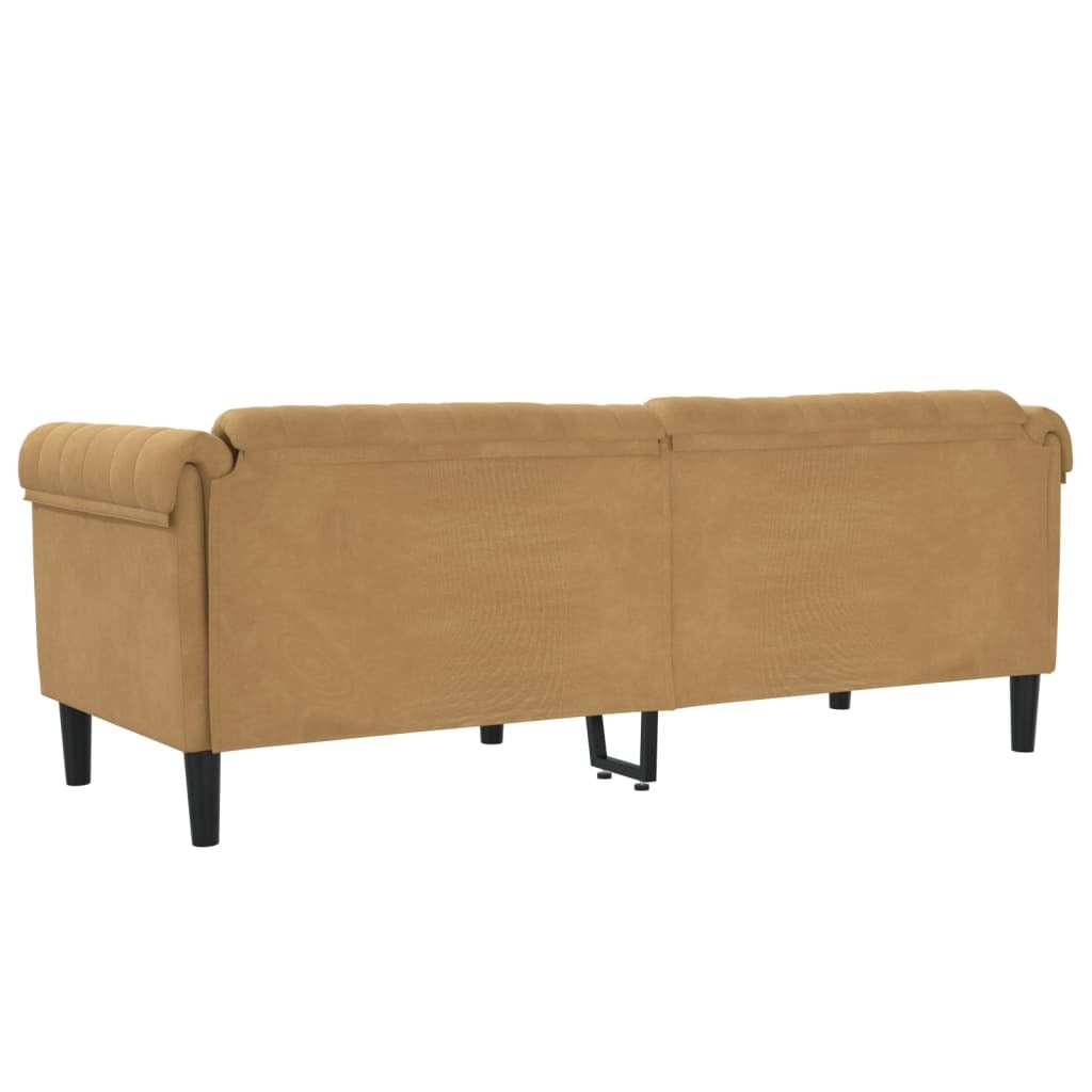 Sofa 3-Seater Brown Faux Suede Leather