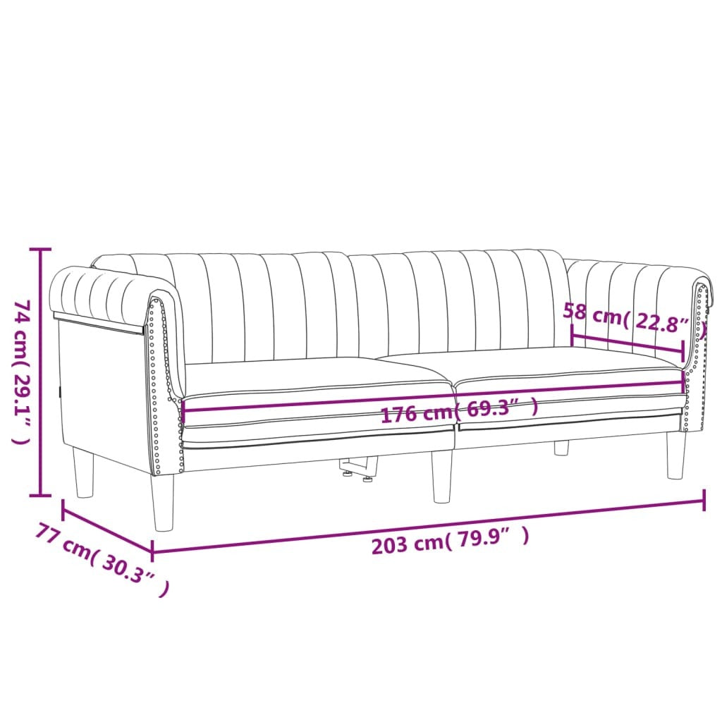 Sofa 3-Seater Brown Faux Suede Leather