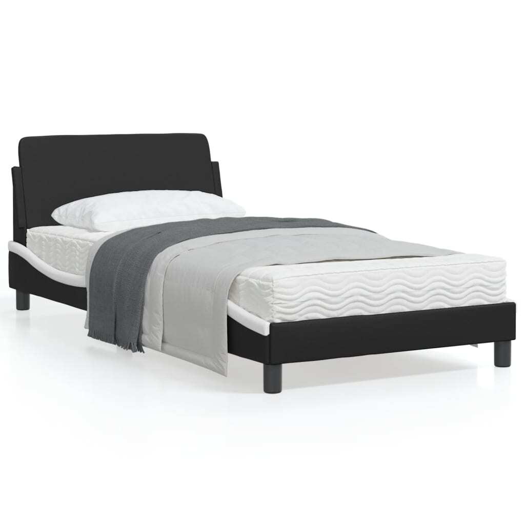 Bed Frame "Dover" Black and White 39.4"x74.8" Faux Leather