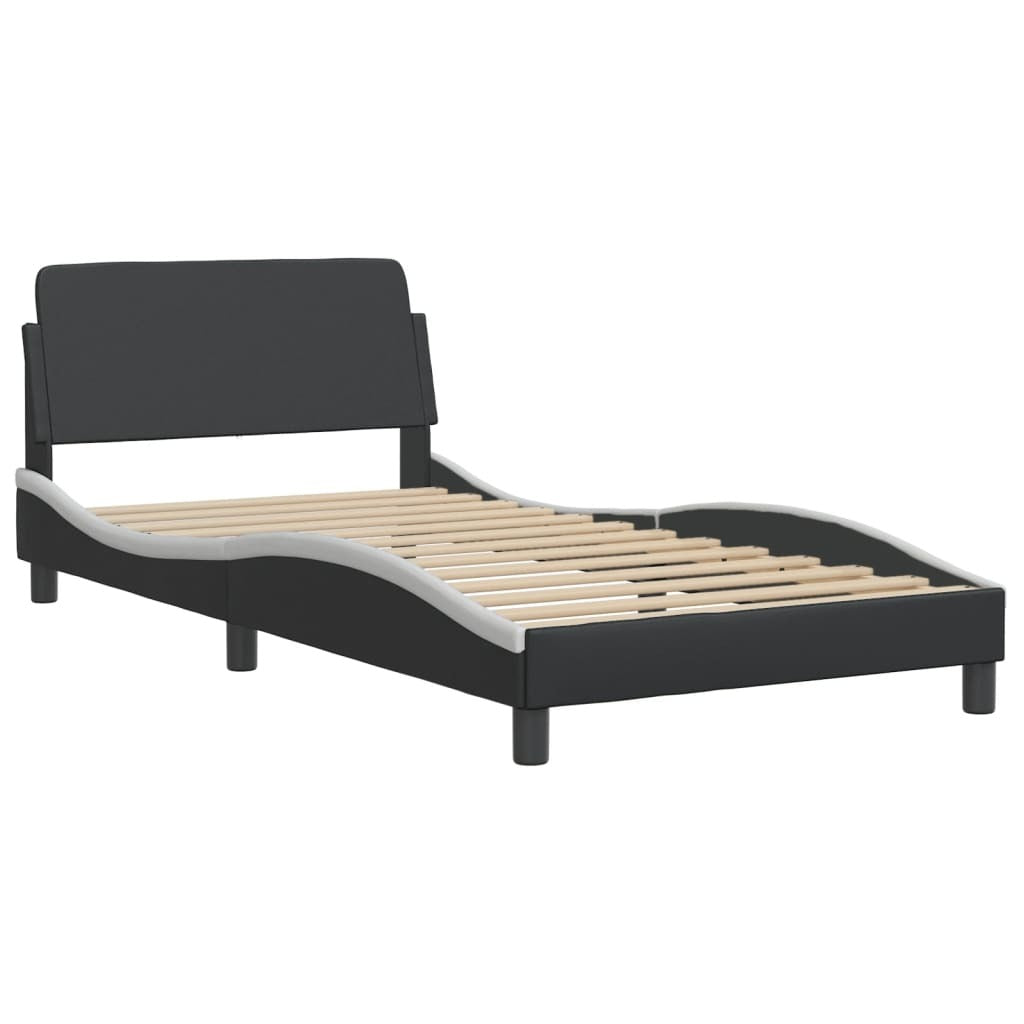 Bed Frame "Dover" Black and White 39.4"x74.8" Faux Leather