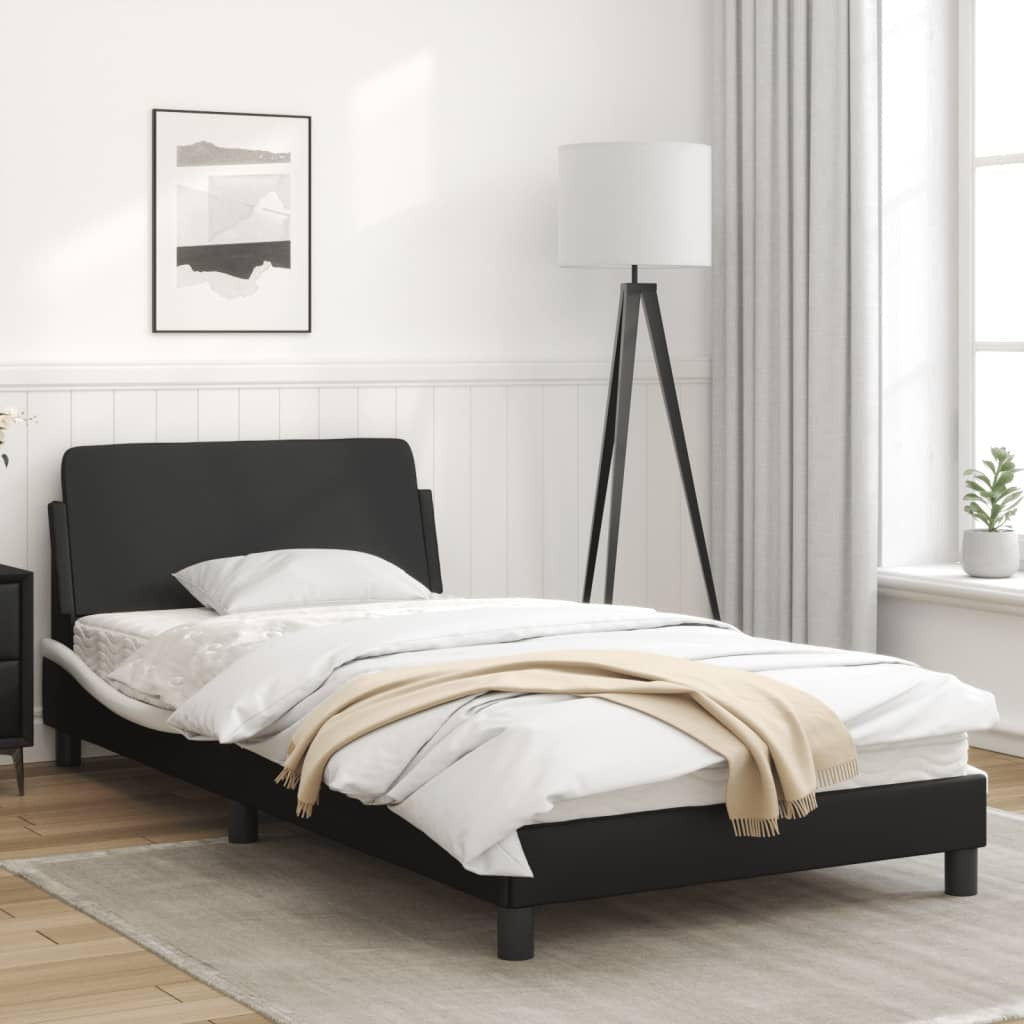 Bed Frame "Dover" Black and White 39.4"x74.8" Faux Leather