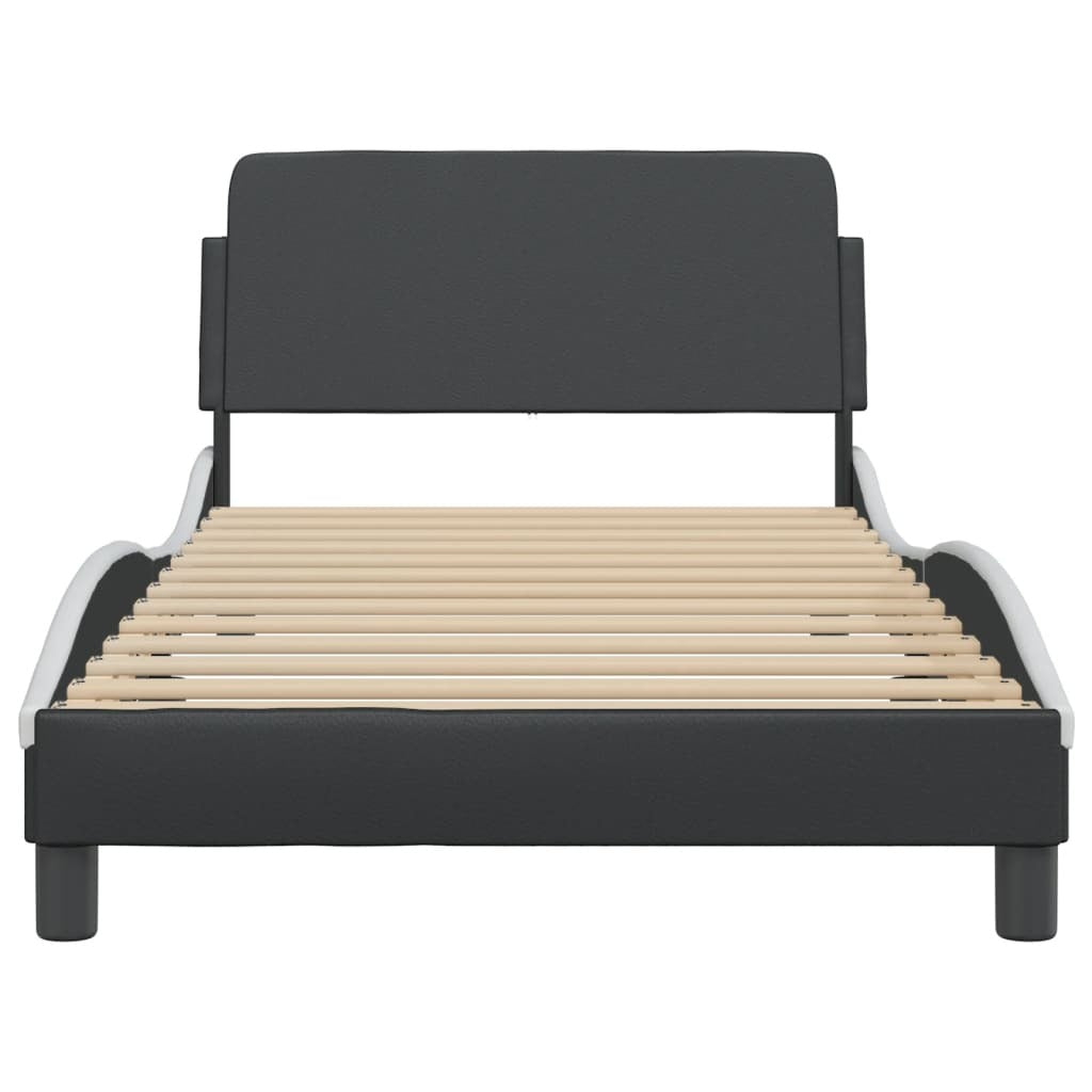 Bed Frame "Dover" Black and White 39.4"x74.8" Faux Leather