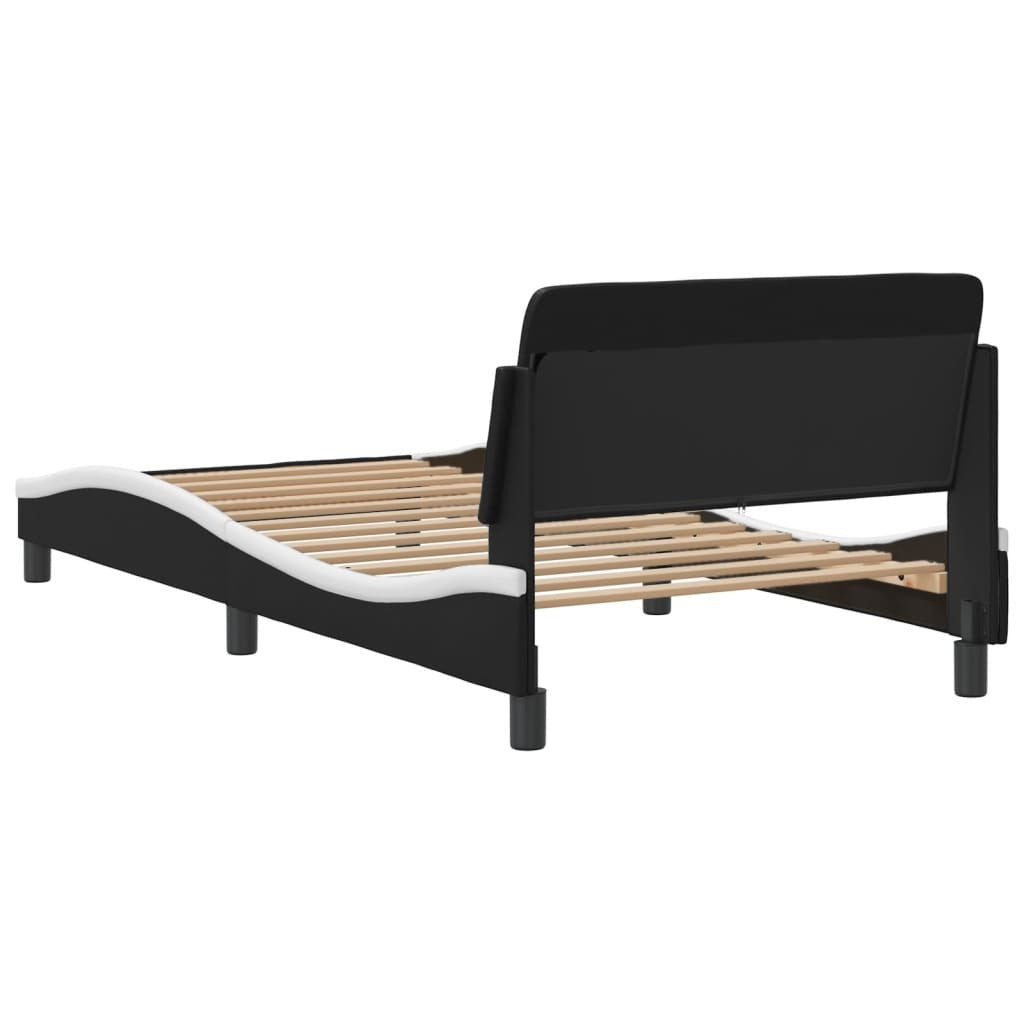 Bed Frame "Dover" Black and White 39.4"x74.8" Faux Leather