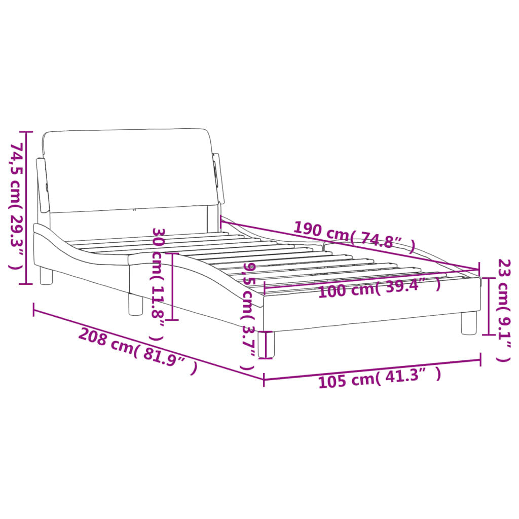 Bed Frame "Dover" Black and White 39.4"x74.8" Faux Leather