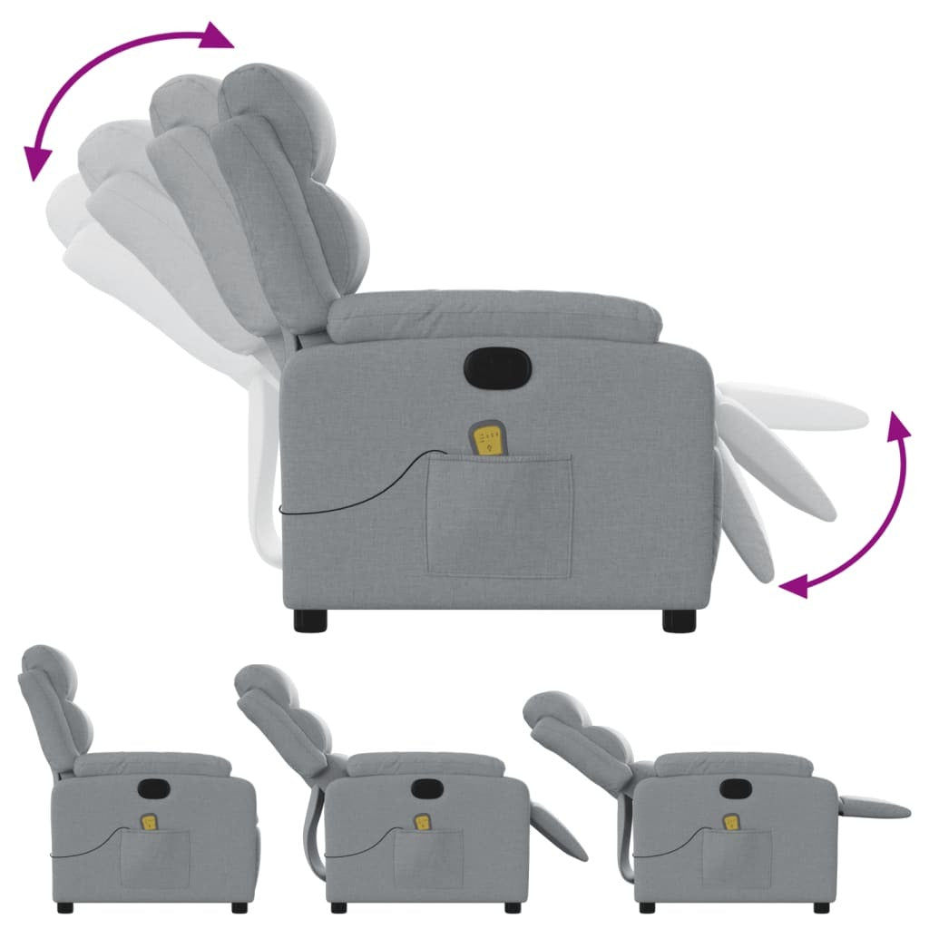 Massage Recliner Chair Light Gray Fabric