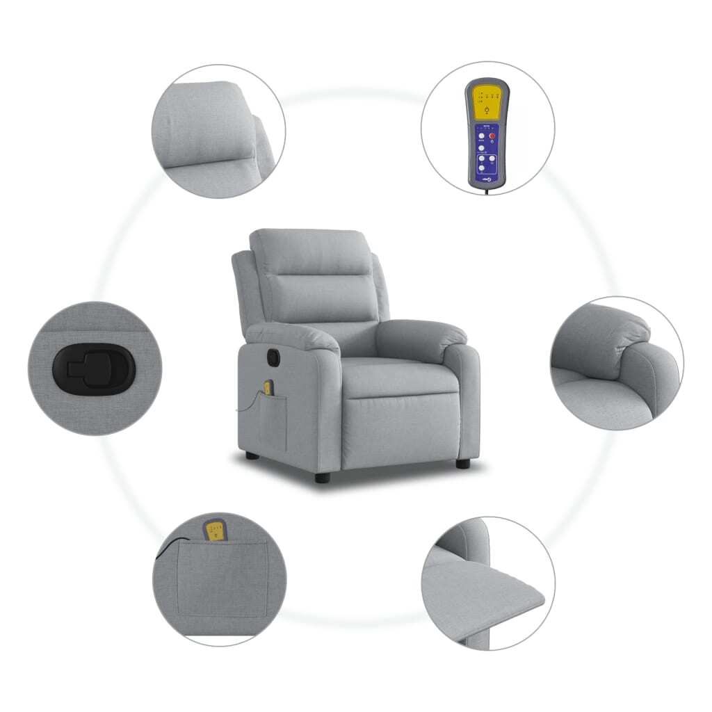 Massage Recliner Chair Light Gray Fabric