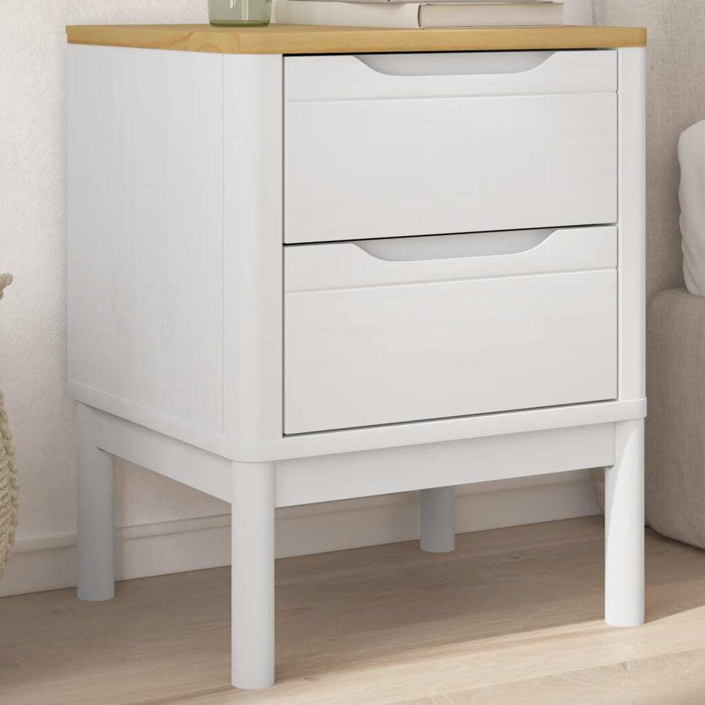 Bedside Cabinet FLORO White 17.7"x15.4"x22.4" Solid Wood Pine