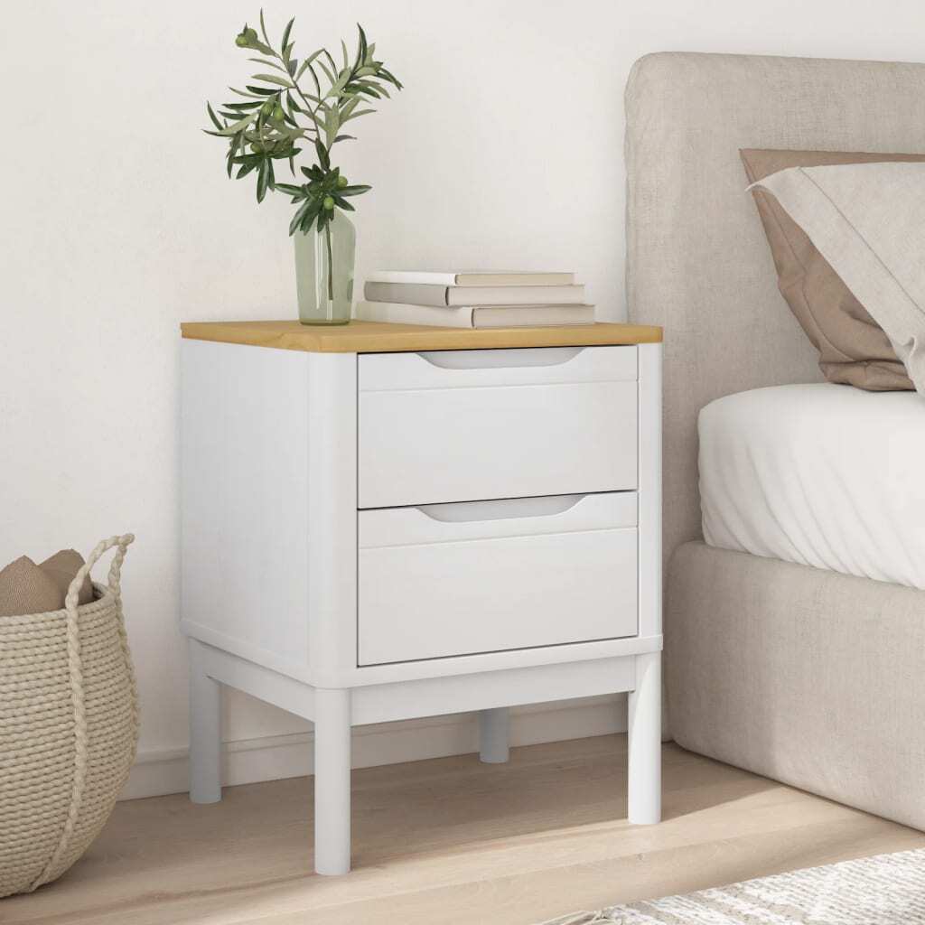 Bedside Cabinet FLORO White 17.7"x15.4"x22.4" Solid Wood Pine