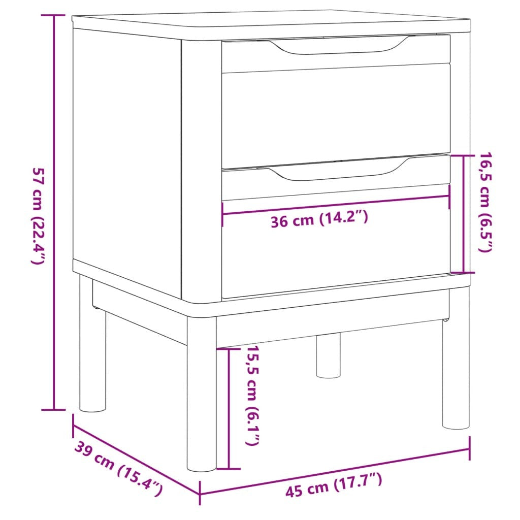 Bedside Cabinet FLORO White 17.7"x15.4"x22.4" Solid Wood Pine
