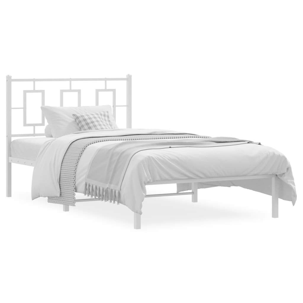 Metal Bed Frame without Mattress with Headboard White 39.4"x78.7